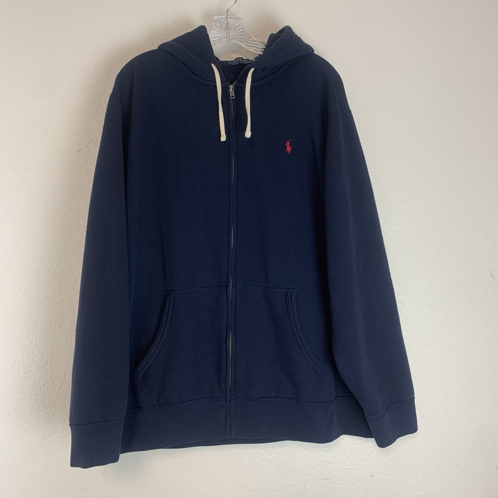 Polo Ralph Lauren Sweatshirt Mens XXL Hoodie Pony Zip-Up‎ Jacket Casual Navy
